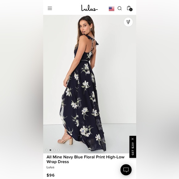 Lulus All Mine Navy Blue Floral Print High-Low Wrap Dress - Picture 2 of 4